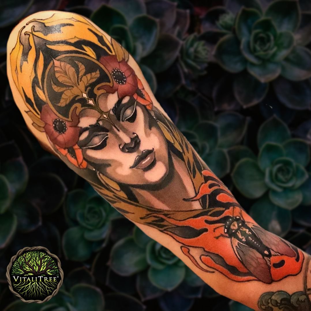 Demon lady Mikey Godwin  Crows Nest Tattoo Parlor Spring Tx  Knee tattoo  Ambigram tattoo Traditional tattoo inspiration