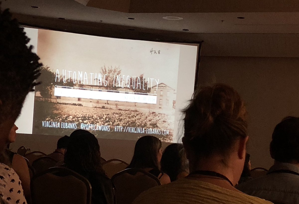 Incredible keynote address by <a href="/PopTechWorks/">Virginia Eubanks</a> at #epicconference about how automation can feed discrimination. Going to get our hands on her book ASAP