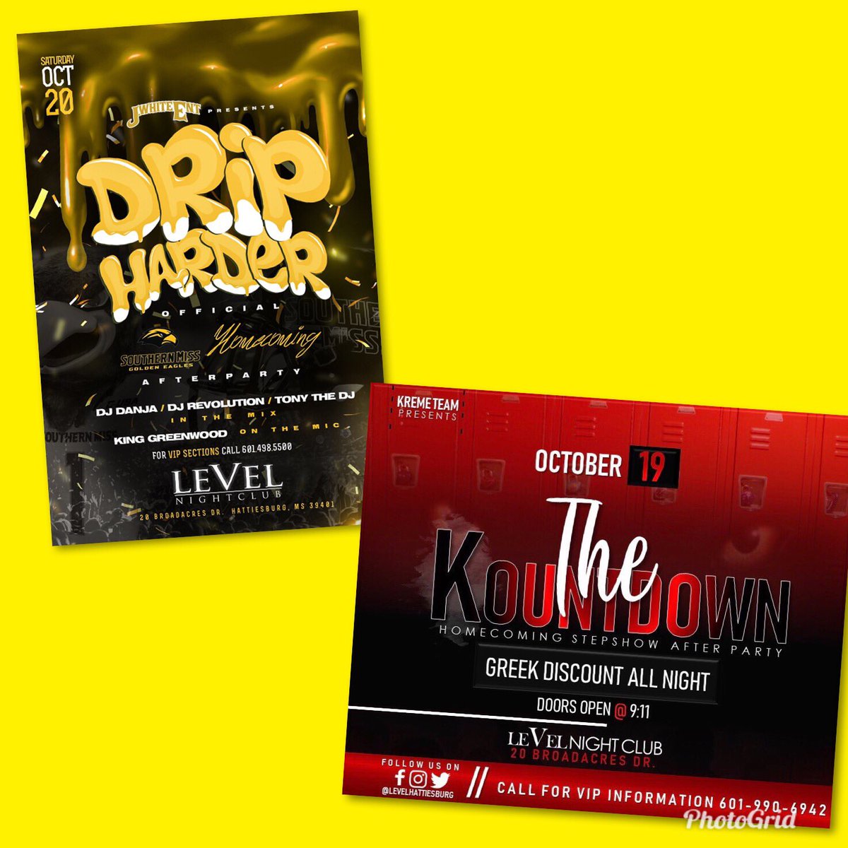 klassykessa's tweet photo. Club LeVeL Your HomeComing Party Spot:
#Friday: Hosted by Kappas #TheKountDown Greeks Discount All Nite following Stepshow
#Saturday: #DRIPHARDER๐ง
USM HOMECOMING The Official Party Spot. https://t.co/OfE0wuebCR