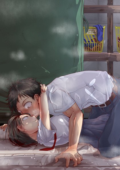 押し倒したのは男だけど、仕掛けるのは女という絵を描きました 