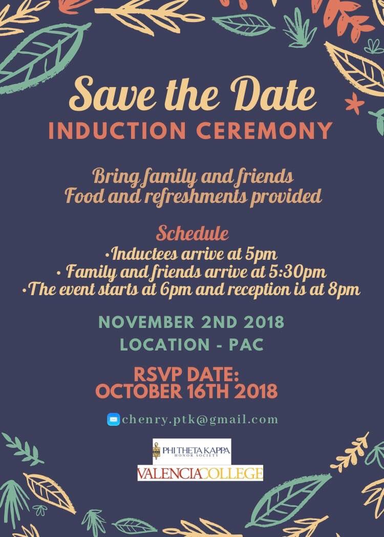 AGOPTK's tweet photo. Save the Date for your Induction Ceremony! November 2, 2017 Induction Ceremony is an amazing experience where we welcome all our new members into Phi Theta Kappa and recognize all of your academic achievements. This is an experience you don't want to miss! #IAMPTK #OttersInAction https://t.co/yhvgrO8Ioe