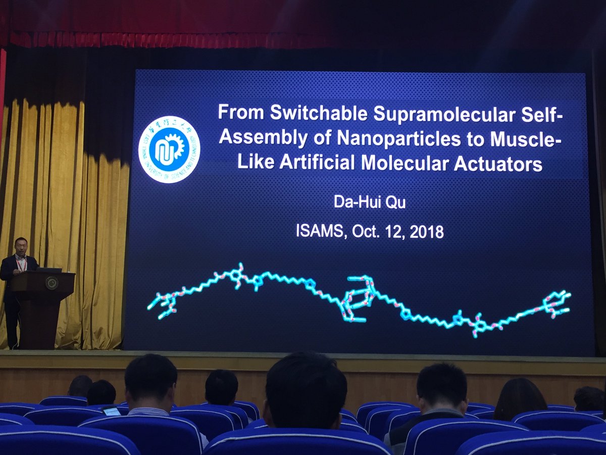 JonBeves's tweet image. Dai-Hui Qu (molecular muscles that move nanoparticles), Huan Cong (strained conjugated macrocycles). Wow - what a great week of exciting chemistry! #ISAMS #supramolecular #photochromism #molecularmachines