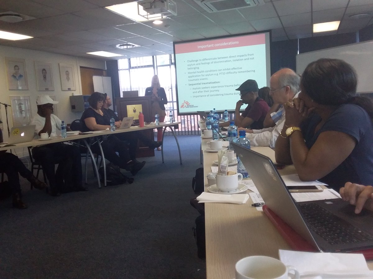#LiesbethSchockaert of #MSF_southafrica speaking on the connection between #mentalhealth, #wellbeing and legal status and a life in limbo that #peopleseekingasylum are facing. #mahp_SA Policy Dialogue #MentalHealthMonth