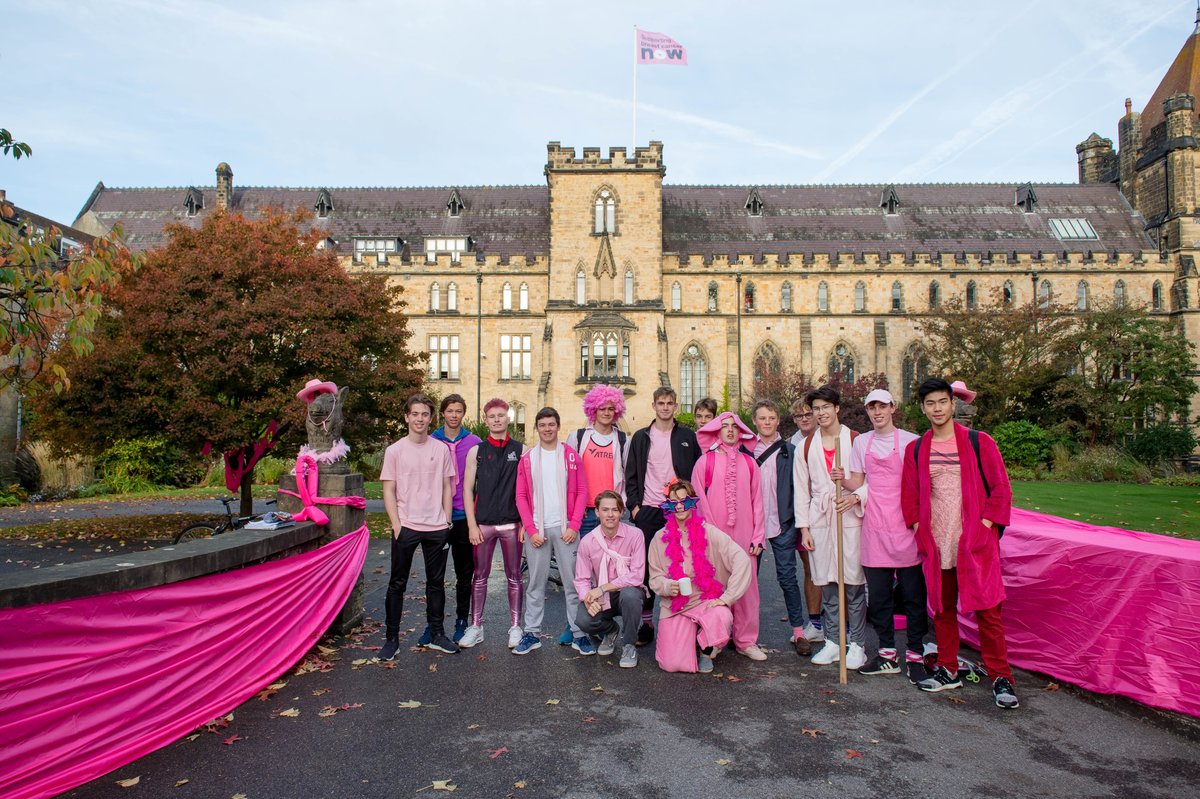 TonbridgeUK's tweet photo. It's Pink Day at the school, which means an array of wonderful outfits are being worn by boys to raise awareness of breast cancer (and other cancers) and help fund research. Even our buildings are getting in on the act and a flag is flying with the all-important message ... https://t.co/wJbx23QF8c