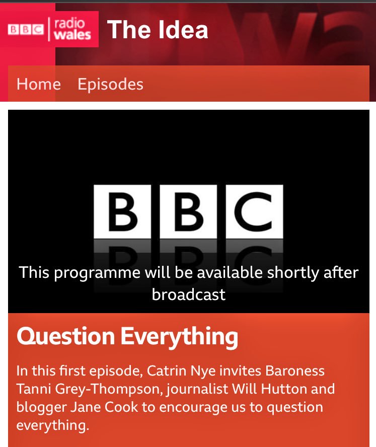 JaneChicoMendes's tweet photo. Ooh what’s this, then? 🤔

‘The Idea’ 💡A brand new @BBCRadioWales programme starting this Tuesday at 6.30pm. 

And look who made it into Ep.1 thanks to my @CM_Cardiff talk earlier this year 😄 #CMcuriosity https://t.co/1IwKVOajJZ