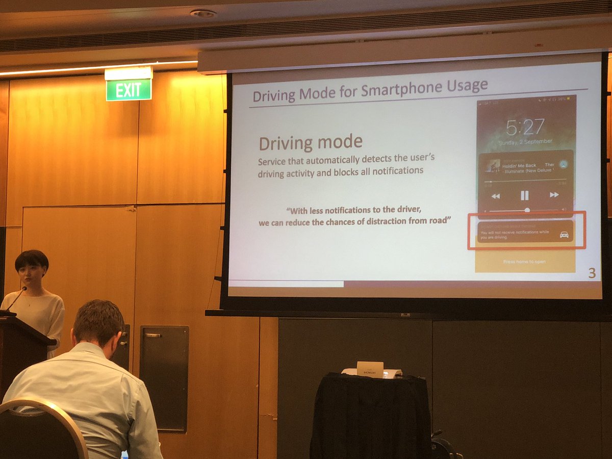 TadashiOkoshi's tweet photo. HyeongJun Park on improving smartphone driving mode system design with differentiated notifications ( #ubittention2018 #ubicomp2018 https://t.co/7bSlPoDKSN