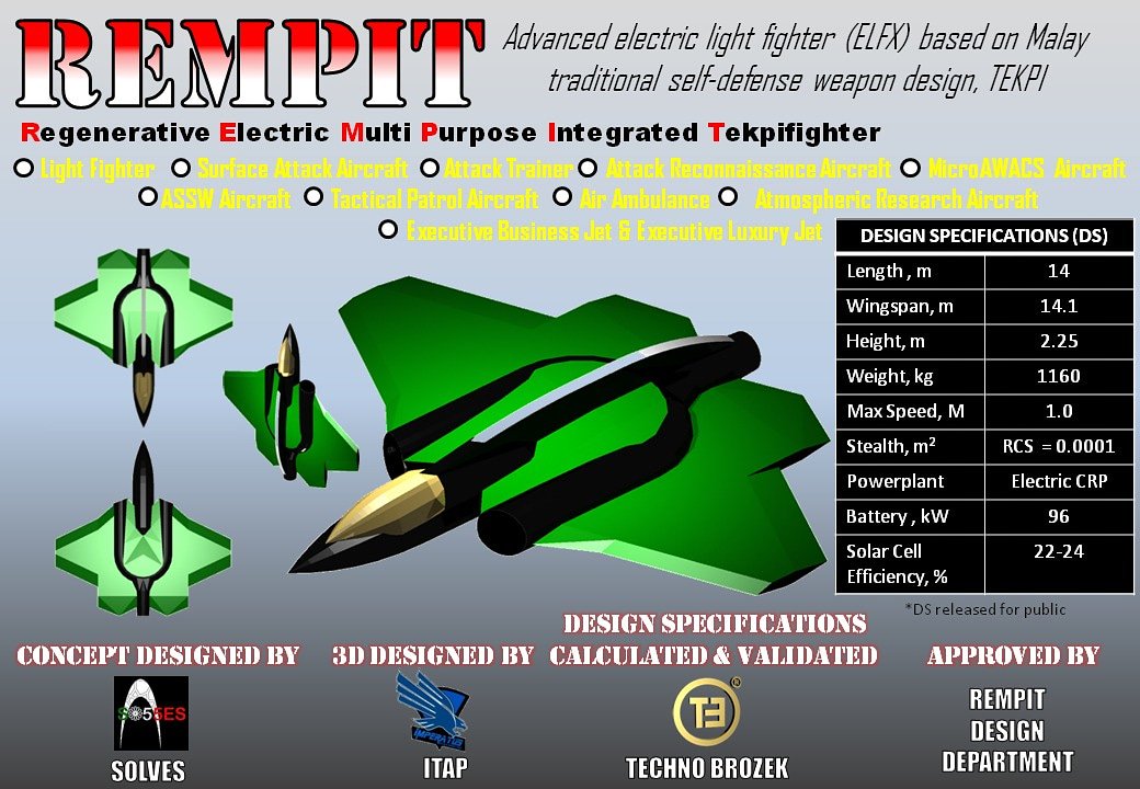 Regenerative Electric Multipurpose Integrated Tekpifighter (REMPIT) is
one of our several projects developed together with SOLVES and ITAP.

#TechnoBrozek
#4thIndustrialRevolution
#ElectricPlane 
#REMPIT