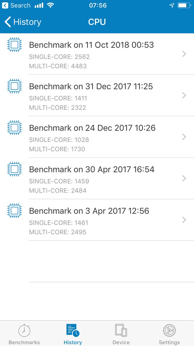 fsbrnl's tweet photo. Evolution of the #geekbench scores on my iPhone 6s after updates over time and a battery change for the last one 😲😲 #iOS12 https://t.co/bbxO30T7EQ