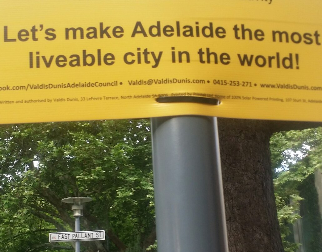 enova_rick's tweet photo. The candidate with most political ad signs on posts in #NorthAdelaide doesnt get it  #nosigns4rick https://t.co/ii1mzvqzfe