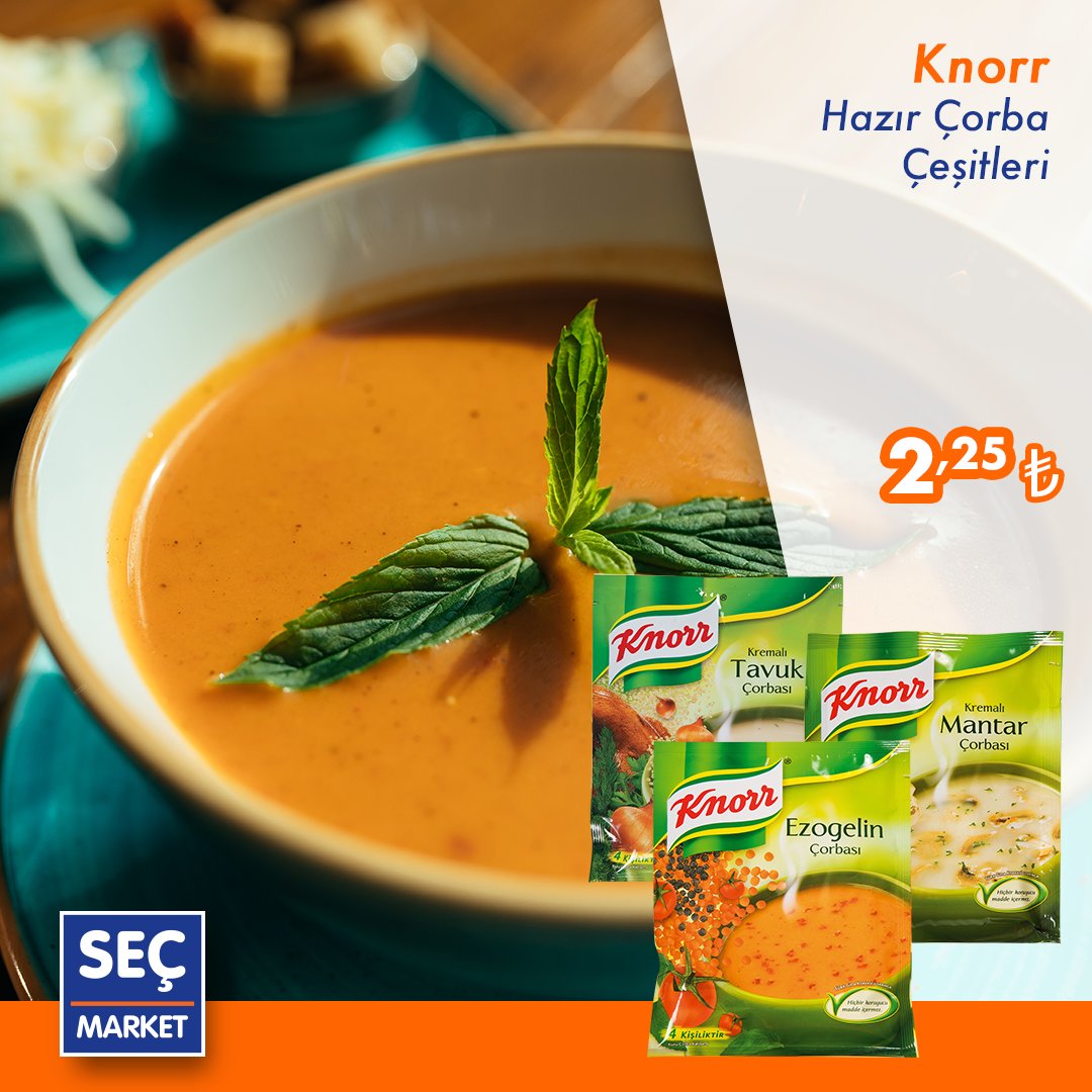 Lezzetiyle büyüleyen enfes Knorr #çorba çeşitleri Seç Market’lerde akşam sofranızı taçlandırmak için sizleri bekliyor!