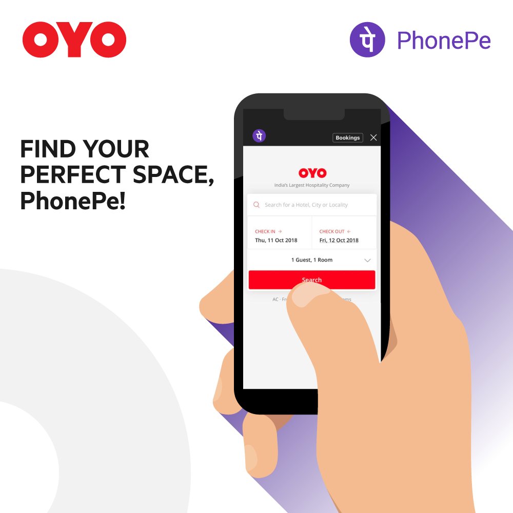 oyorooms's tweet photo. Find us on @PhonePe_ now! Get unrestricted access to all OYO properties when you log in to @PhonePe_. North to South, East to West, wherever you want to go, book an OYO perfect for you in just ₹99 via @PhonePe_ and pay the rest when you're at the hotel. #OYOxPhonePe https://t.co/v164QrvAja
