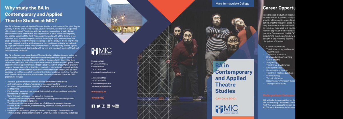 dramatheatremic's tweet photo. We're busy preparing to welcome students to campus next week for the @MICLimerick Open Days on 18/19 Oct. Come along and talk to us about our single honours drama programme #MI001 or drama as an subject on #MI002 https://t.co/OBmJkwRYvE #HelloMIC https://t.co/cFADC4pR2V