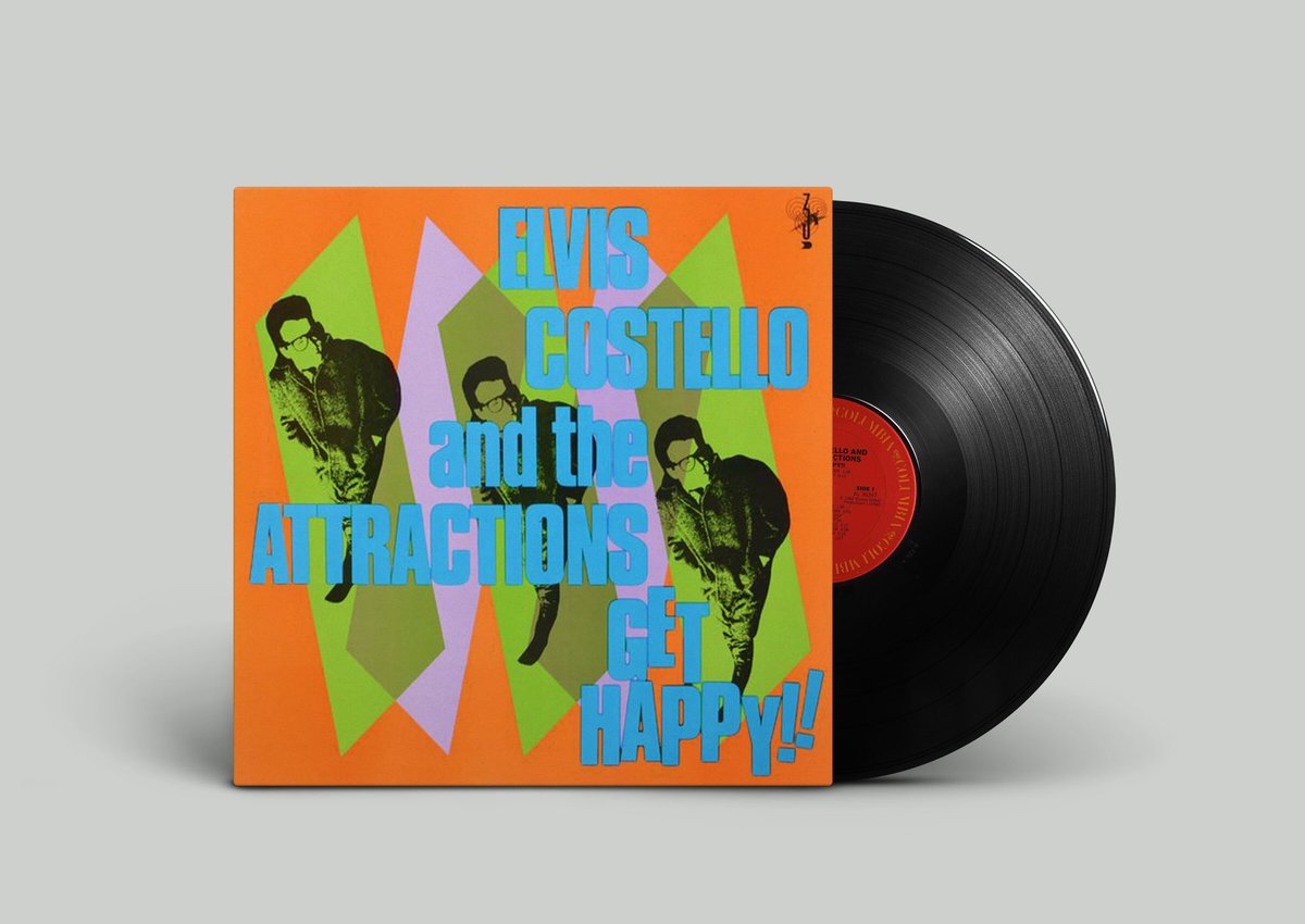 cap_records's tweet image. "Get Happy!" by Elvis Costello, it is notable for being a dramatic break in tone from Costello's three previous albums, and for heavily influenced by R&amp;amp;B, and soul music. The cover art was intentionally designed to have a "retro" feel, to look like the cover of an old LP #vinyl