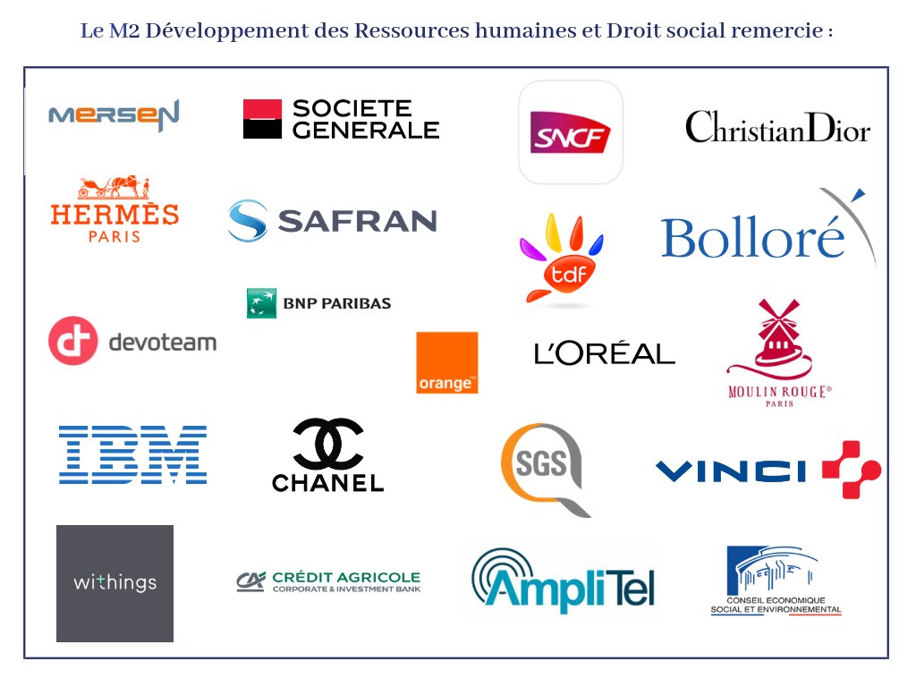 M2DRHP1's tweet photo. Le @M2DRHP1 c'est aussi une relation forte avec des entreprises prestigieuses qui accueillent nos étudiants en alternance chaque année. Nous les remercions pour leur confiance ! https://t.co/nll5brlKpZ