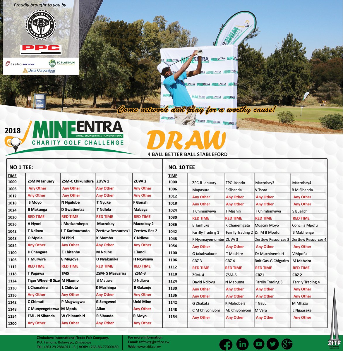 ZITF1's tweet photo. The #ME2018 Charity Golf Challenge is finally here &we hope you have your golf clubs ready as we take a few swing on the green for a worthy cause!
We are looking forward to a good game of golf on the Harry Allen Golf Club course. Here's the draw & the list of tee-off times⛳️ https://t.co/MkItyK9MFf