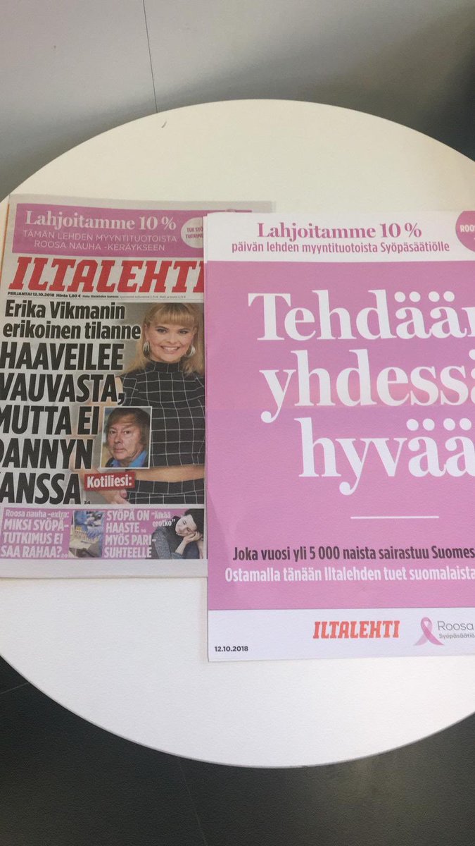 Roosa nauha -päivän kunniaksi <a href="/iltalehti_fi/">Iltalehti</a> lööppi on tänään pinkki. Ostamalla lehden tänään tuet suomalaista syöpätutkimusta. Lahjoitamme 10% tuotoista @Roosanauha-keräykseen #roosanauha