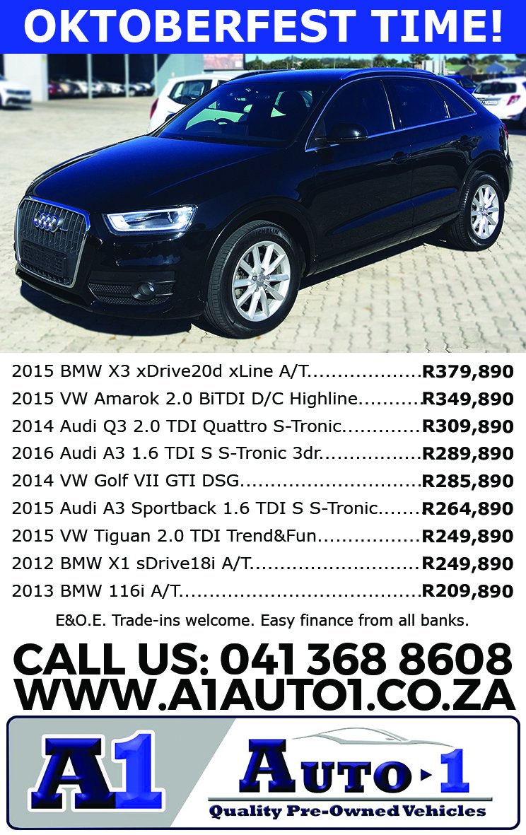 a1_auto1's tweet photo. Are you looking for a premium vehicle? Our Oktoberfest deals offer the best of Germany's manufacturers at the best prices in the Bay. Call 0834526892 (also on WhatsApp), 0413688608 or evan@a1auto1.co.za. See them at https://t.co/73gsZP4fEx. https://t.co/jzhyeNVv7z