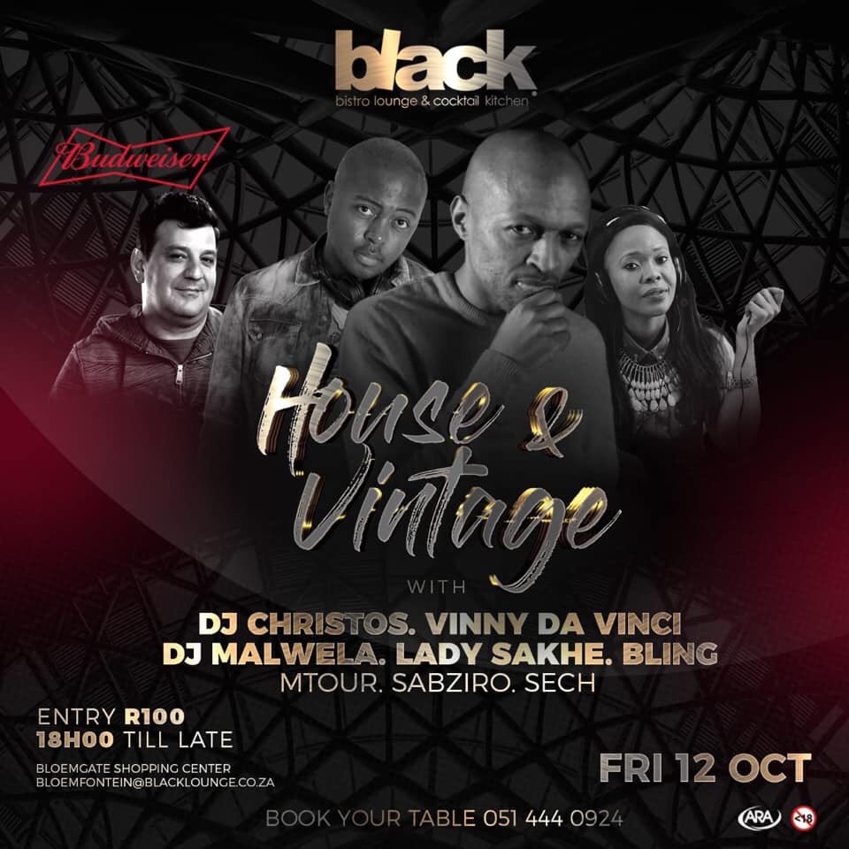 VinnyDaVinci's tweet photo. Friday 12 October 2018

#Macufe2018 Weekend

@ BLACK BiSTRO LOUNGE in Bloemgate Bloemfontein ((00h30 - 02h00))

@ THE VIC in CBD Bloemfontein ((02h30 - 04h00))

#UnlockTheFUNK
#WeLoveHouseMUSIC #ExpensiveMUSIC #DaDeepIsGonnaGETCHA https://t.co/e5DZTzvCzn