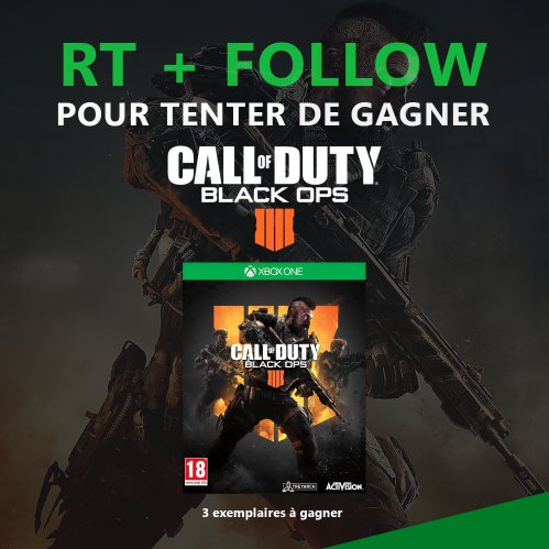 XboxFR's tweet photo. 🔄 RT + 💚 FOLLOW pour tenter de remporter #BlackOps4

Call of Duty: Black Ops 4 débarque sur #XboxOne dés aujourd'hui ! Remportez 3 éditions standard du jeu et affrontez sur #Blackout: https://t.co/NWiR08HO3v https://t.co/nb0FWixVcA