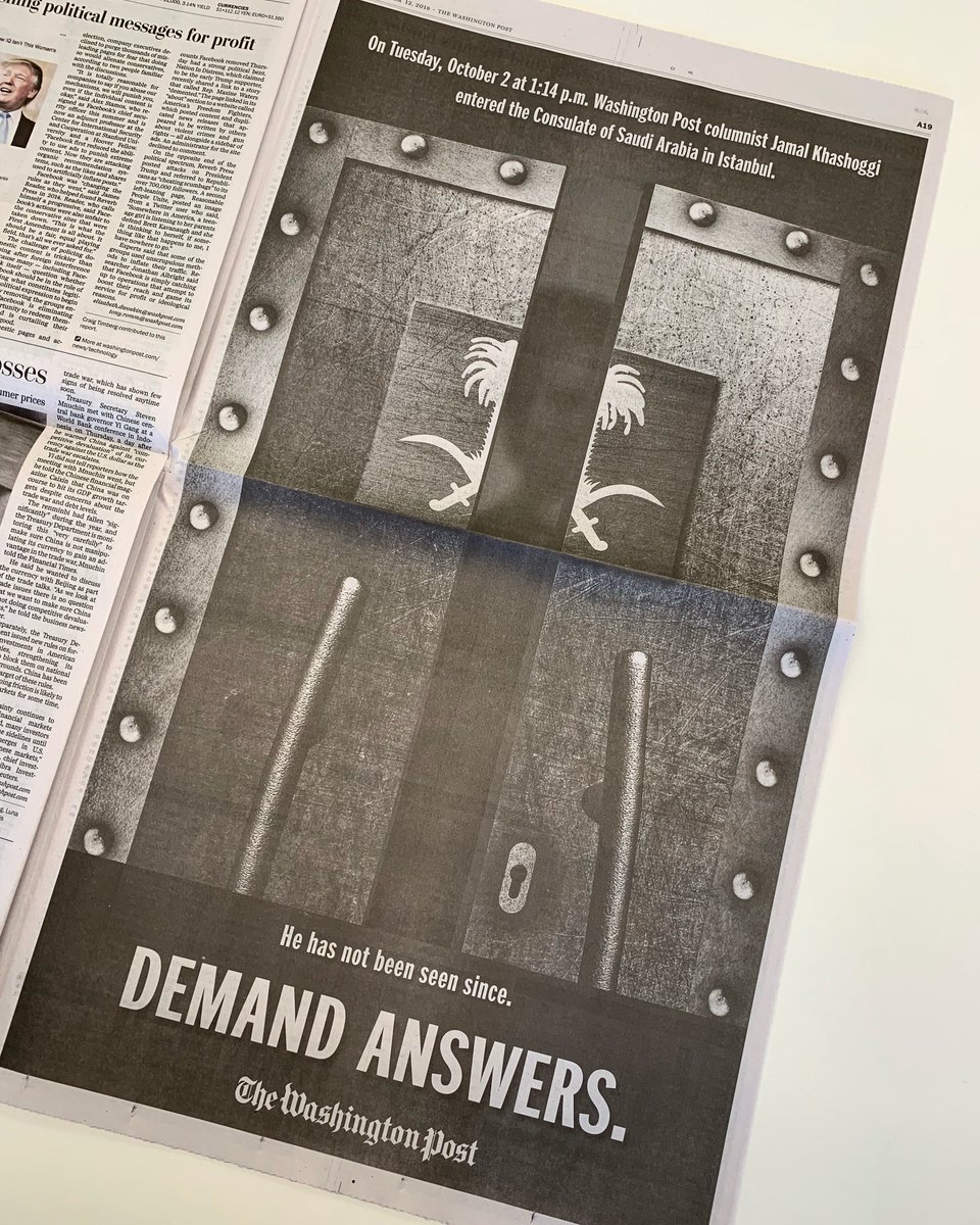 The Post on Twitter: "In today's print edition, a full-page ad demanding answers on disappearance and apparent murder of contributing Post columnist Jamal Khashoggi. You can read his columns for