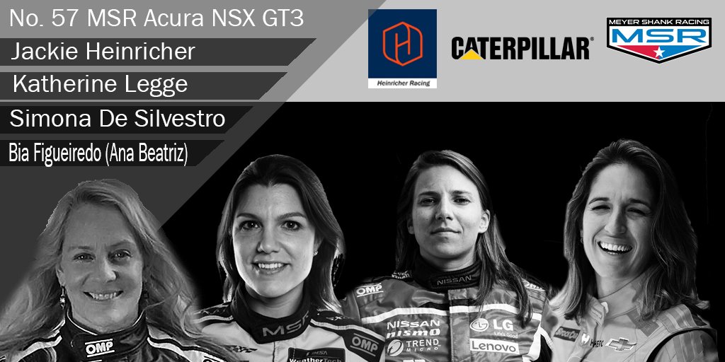 PR - ANNOUNCEMENT! We welcome you the Heinricher Racing / MSR All-Female 2019 IMSA line up in the No. 57 MSR Acura NSX GT3. @Racer_Jackie / <a href="/katherinelegge/">Katherine Legge</a> / <a href="/simdesilvestro/">Simona De Silvestro</a> / <a href="/Biaracing/">Bia Figueiredo</a> #Caterpillar 

Official Release:  michaelshankracing.com/index.php/2018…