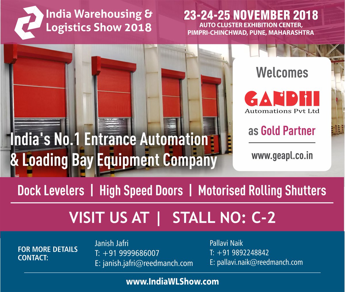 IWLS2018's tweet photo. @gandhiautomatio joins @IWLS2018 2018 as #GoldPartner. For more info on the show, please contact: janish +91-9999686007 or visit https://t.co/rkVyT7GqeF
#docklevellers #automation #highspeed #industrialautomation #doors #pune https://t.co/J4bBV7RAb5