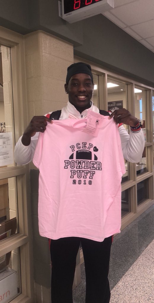 head coach @darius5robinson supporting powderpuff!! pick up your shirt after school in canton cafeteria!!! 💞💞💞