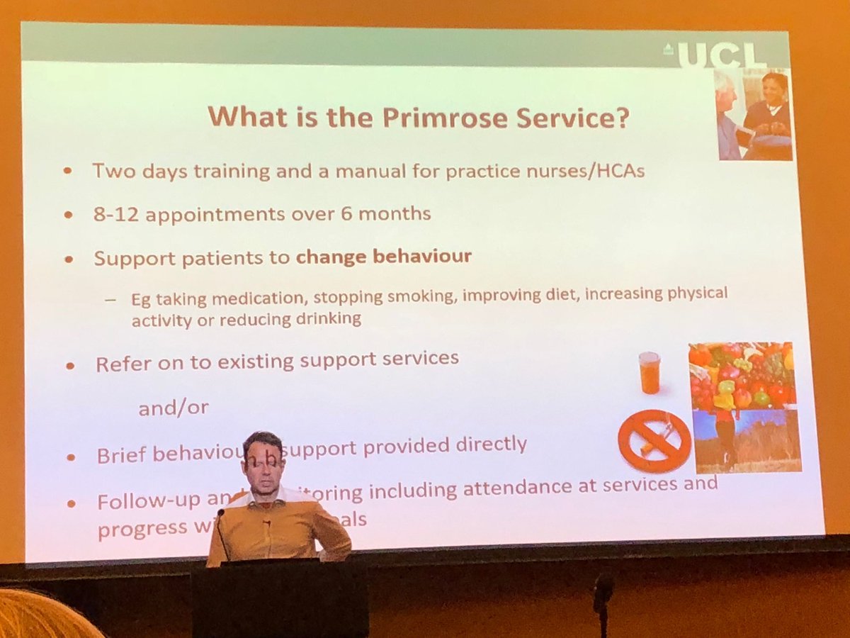 Primrose study. Physical health service by nurse and HCA for those with SMI in the primary care. Patients loved it and attended appointments. It reduce £900 for MH inpatient care cost per person per year. Continuity of care with person-centred goals. #GAPsych2018