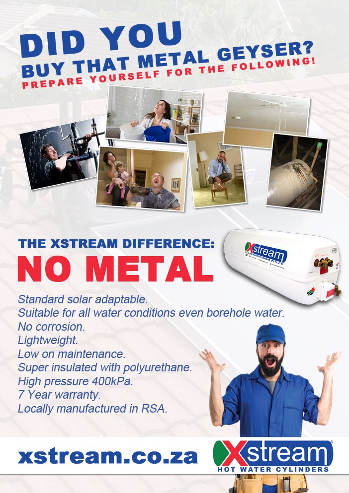 XstreamHWC's tweet image. The Xstream difference!

#XSTREAMGEYSERS
#NOCORROSION
#TOTALRELIABILITY
#SOLARGEYSER
#GOSOLAR

Contact us on 021 872 0900 or visit our website xstream.co.za for more information.