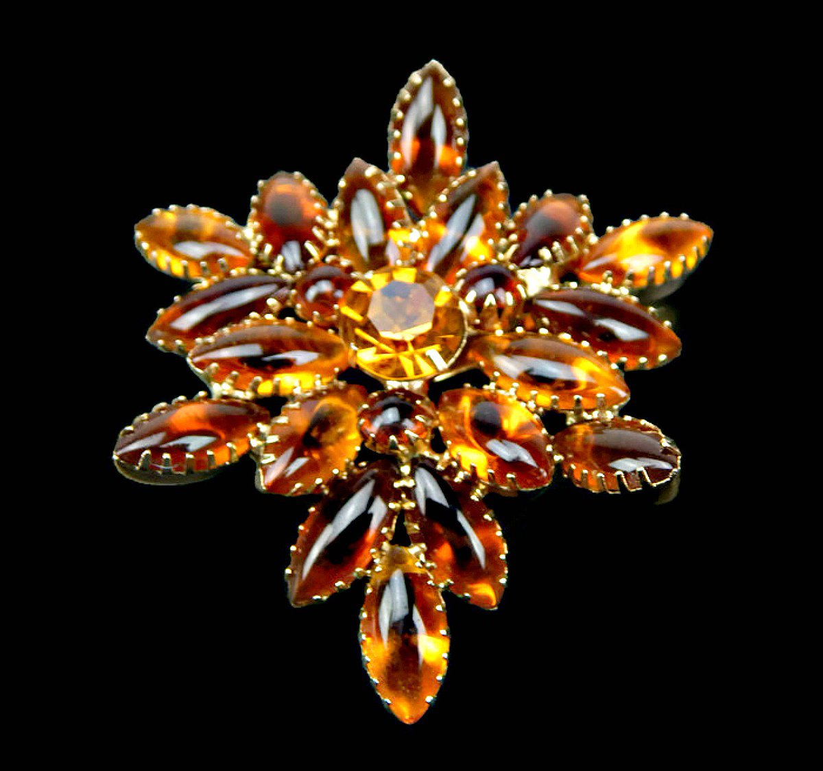 etsy.me/2RHFX9P #ArtGlass #Navette and #RhinestoneBrooch #TopazBrown and #Amber #AngledLayered #DogToothProngSet #vintage #jewelry #collectiblejewelry #artglassjewelry #rhinestonejewlry #autumnjewelry #falljewelry #fallcolors #forher #etsy #gotvintage
