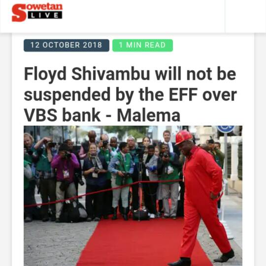 lerenait's tweet photo. The EFF is no longer singing - "#PayBackTheMoney", when a next-of-kin of one of their own, is implicated in grand-theft-embezzlement. #VBSBankHeist https://t.co/ssZ2cLLAlW
