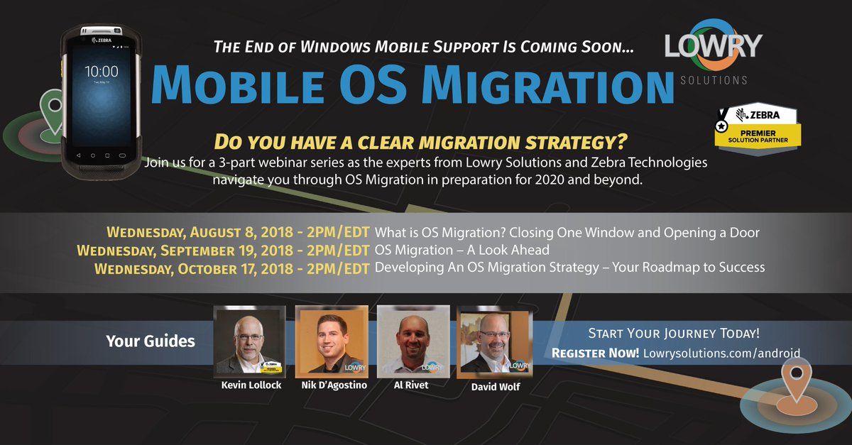 LowrySolutions's tweet image. Are you ready to plan your #OSMigration strategy yet? Or at least learn some tips on how to start? Our last webinar in our series  is 10/17 at 2pm EDT. Please join us by registering through the link below. #MigratetoAndroid #WednesdayWebinar

Register: marketing.lowrysolutions.com/acton/form/700…
