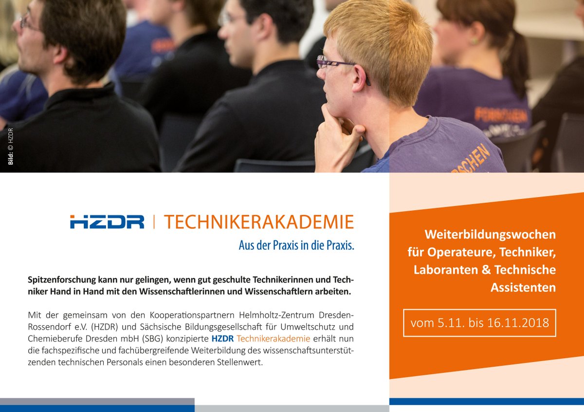 DRESDEN_concept's tweet photo. Von Strahlentechnik bis zum Datenschutz - die Weiterbildungswoche der @HZDR_Dresden #Technikerakademie für #Operateure, #Techniker, #Laboranten &amp; #TechnischeAssistenten hält Fachwissen aktuell! Jetzt auch für alle DDc Partner nutzbar: https://t.co/AHhzTJo2Su https://t.co/gE7z6C1Xny