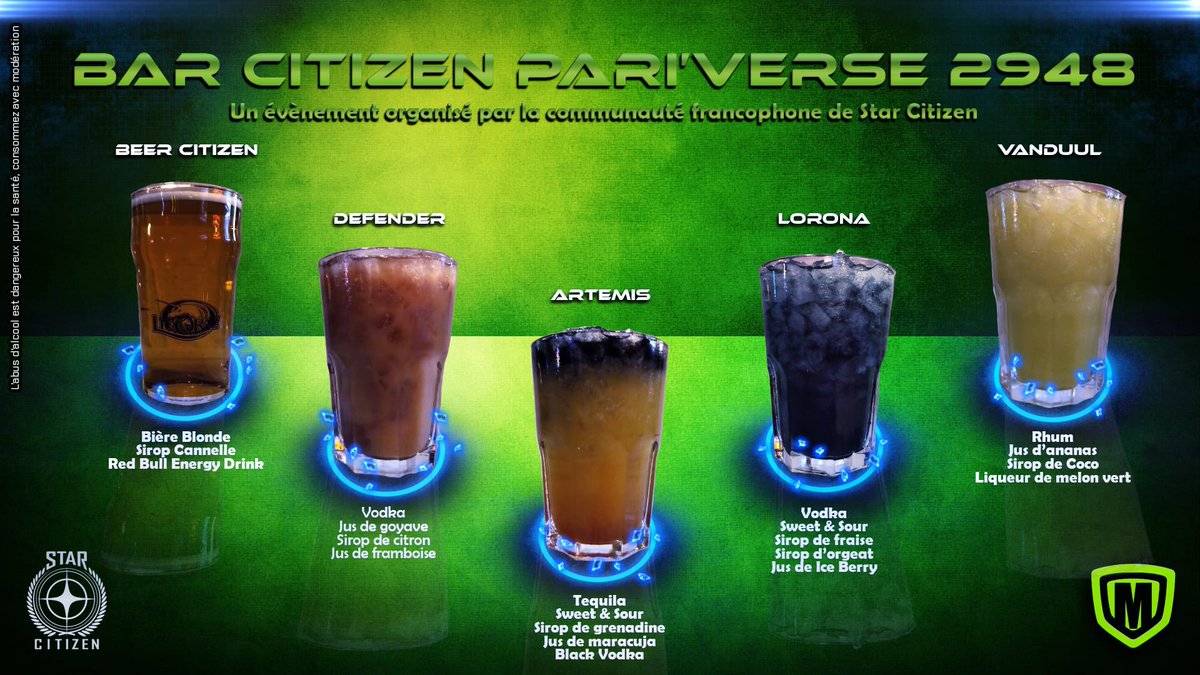 meltdownparis's tweet photo. N'oubliez pas que le #BarCitizen c'est ce soir !
Et pour l'occasion, on vous a même préparé quelques cocktails spéciaux 😉 https://t.co/2AwGBpbo58