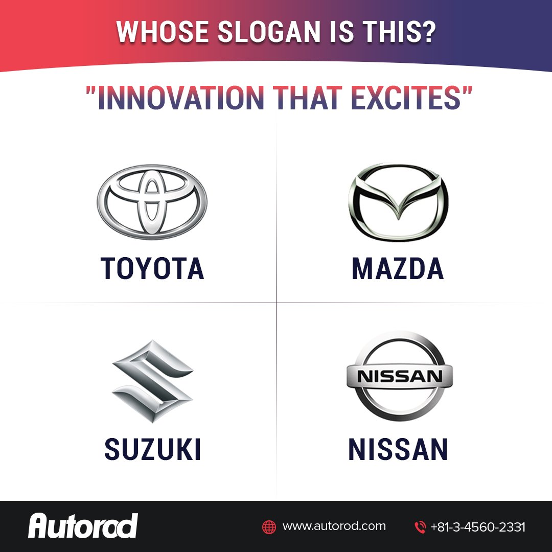 AutorodOfficial's tweet photo. Can you guess the car company by its slogan?
#Autorod #usedjapanesecars https://t.co/QQaM0SBB6V