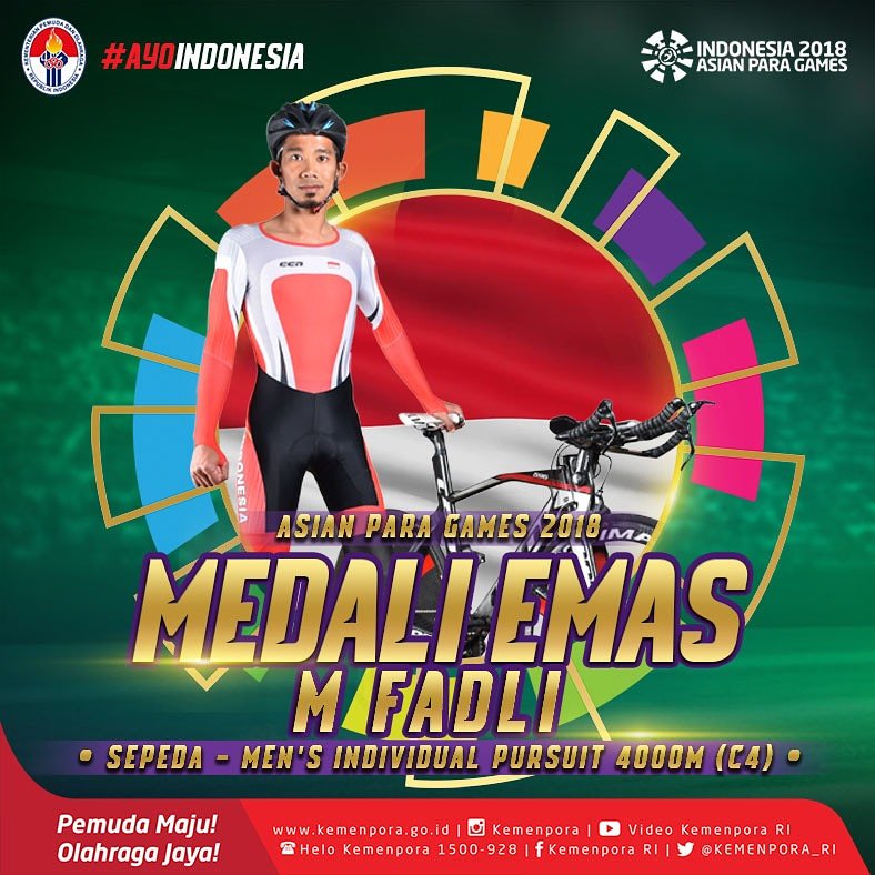 YESSS!! Alhamdulillah pebalap idola kita M. Fadli berhasil mempersembahkan emas untuk Indonesia. Selamat dan terima kasih bro. Keren! -IN

#AsianParaGames2018 
#ParaInspirasi 
#AyoIndonesia