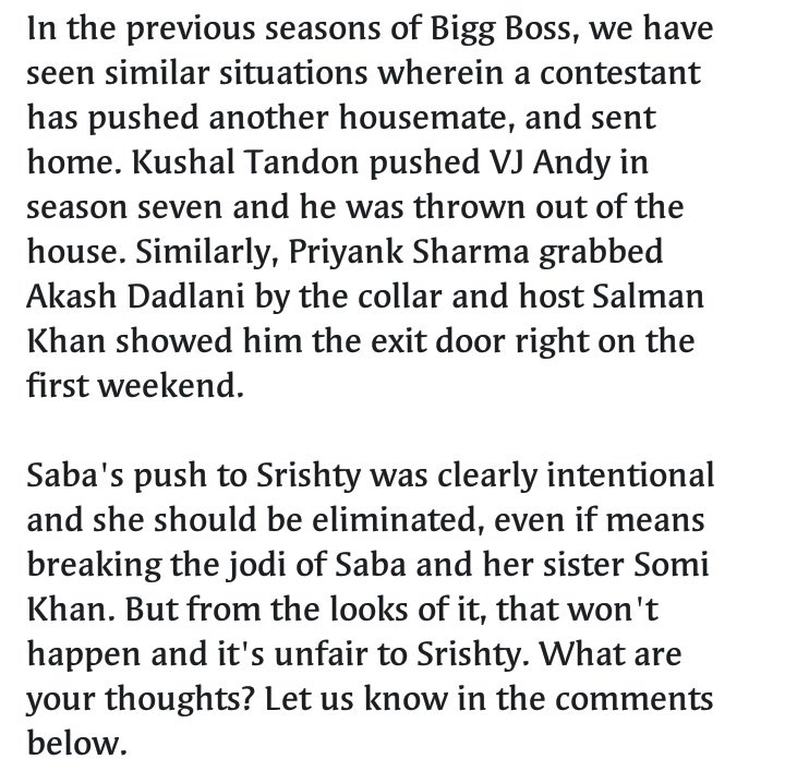 itsSuroj's tweet photo. Some takes on #SrishtyRode n #SabaKhan's fight from yesterday.
Collected this from - @latestly
#SrishtyRode #IStandBySristhy #JusticeForSrishty #StayStrongSrishty #BiggBoss12
#BB12 #BiggBoss @BiggBoss @ColorsTV @ManishNaggdev @SrSrishty @viacom18 @EndemolShineIND @rajcheerfull https://t.co/nqAxEBeAR8