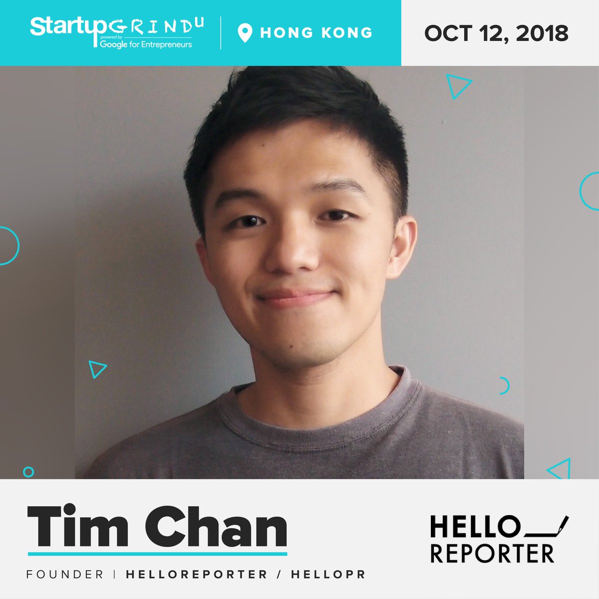 StartupGrindHK's tweet photo. ✍️ Hear the #pr #media story from @timktchan of @helloreporterio #HelloPR on OCT 12 https://t.co/RJtXf1Qo4R PR Startup for Startup PR #StartupGrind #StartupGrindUniversity #HongKong @CUHKofficial @startupCUHK https://t.co/kyOAsT7qdH