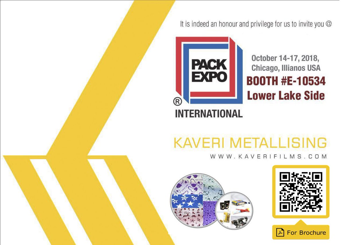 KaveriMetallis1's tweet photo. Let's Meet
#PackExpo #PackExpoInternational #PackExpo2018
#StripeMetallizing #PartialMetallizing #DeMetallizingfilms #Polyester #Bopp #CPP #LDPE  #KaveriFilms 
#KaveriMetallising
 Click here for more info :  https://t.co/tQ6n824qbt https://t.co/7ZkprWHD1o