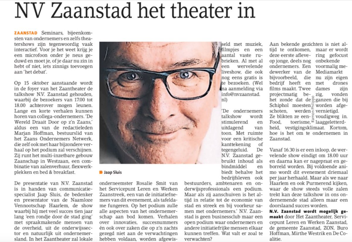 #NVZaanstad gaat as maandag 15 okt het <a href="/Zaantheater/">Zaantheater</a>  in! Komt u ook?