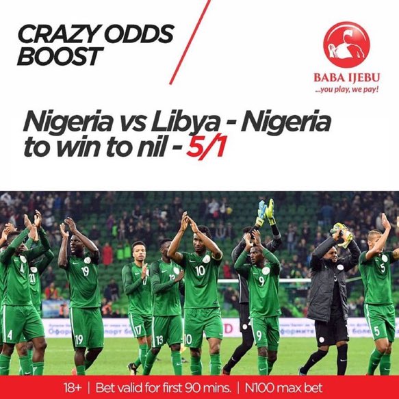 Marapolsa's tweet photo. Get N500 back with N100 when you stake on Nigeria to win Libya to Nil.

Visit https://t.co/ls52DQ252M to place your bet and win. 

On Baba Ijebu, You Play, We Pay!
#100for500 #BabaIjebu https://t.co/6nVNELsYgR