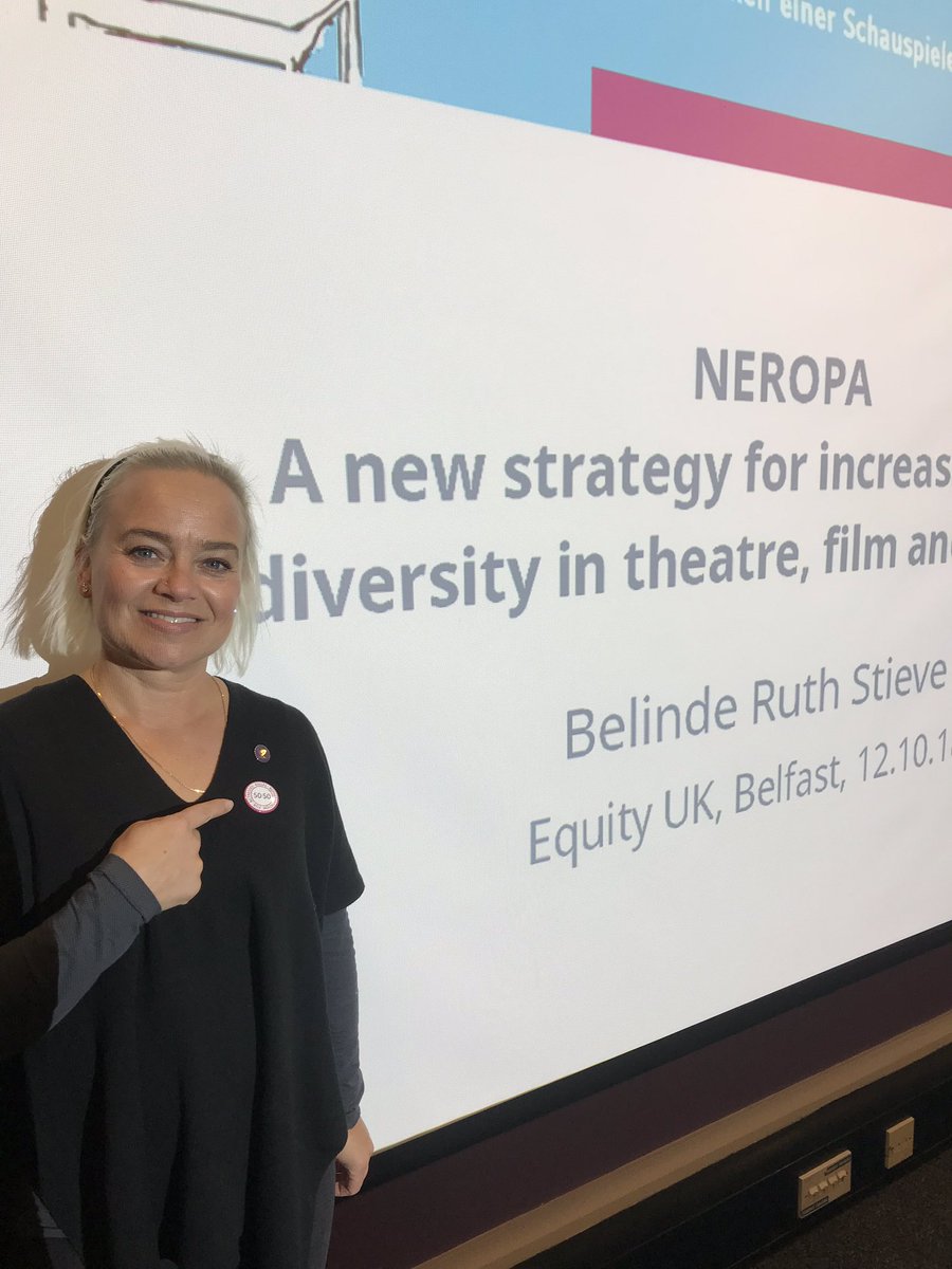 Vicky_Blades's tweet photo. Delighted to be wearing my @ERA50_50 badge at the NEROPA event @BBCnireland hosted by @EquityUK and @IrishEquity #neropa #genderblindcasting thanks @MaggieCronin3 https://t.co/IULjncco7R