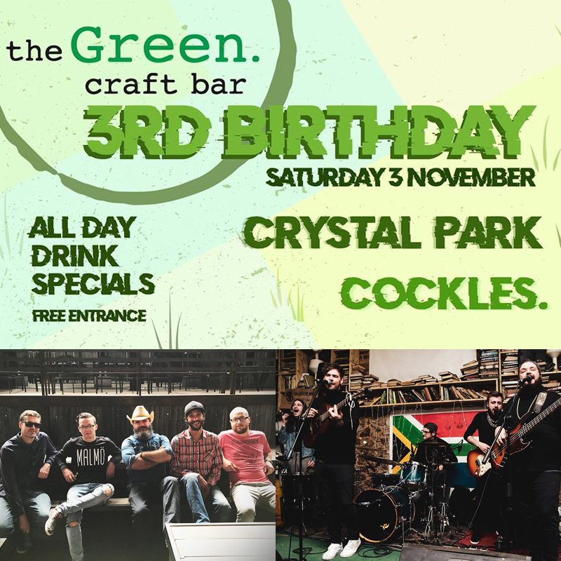 This just in! We'll be celebrating <a href="/TheGreenCraft/">TheGreenCraftBar</a> Benoni's birthday as well as our very own bassist Steve East's birthday on Sat 3 Nov along with the awesome #Cockles (<a href="/shortstrawband/">shortstraw</a>  frontman Alastair's new project). Entrance is FREE.Details: ow.ly/dlJ130mcIgl