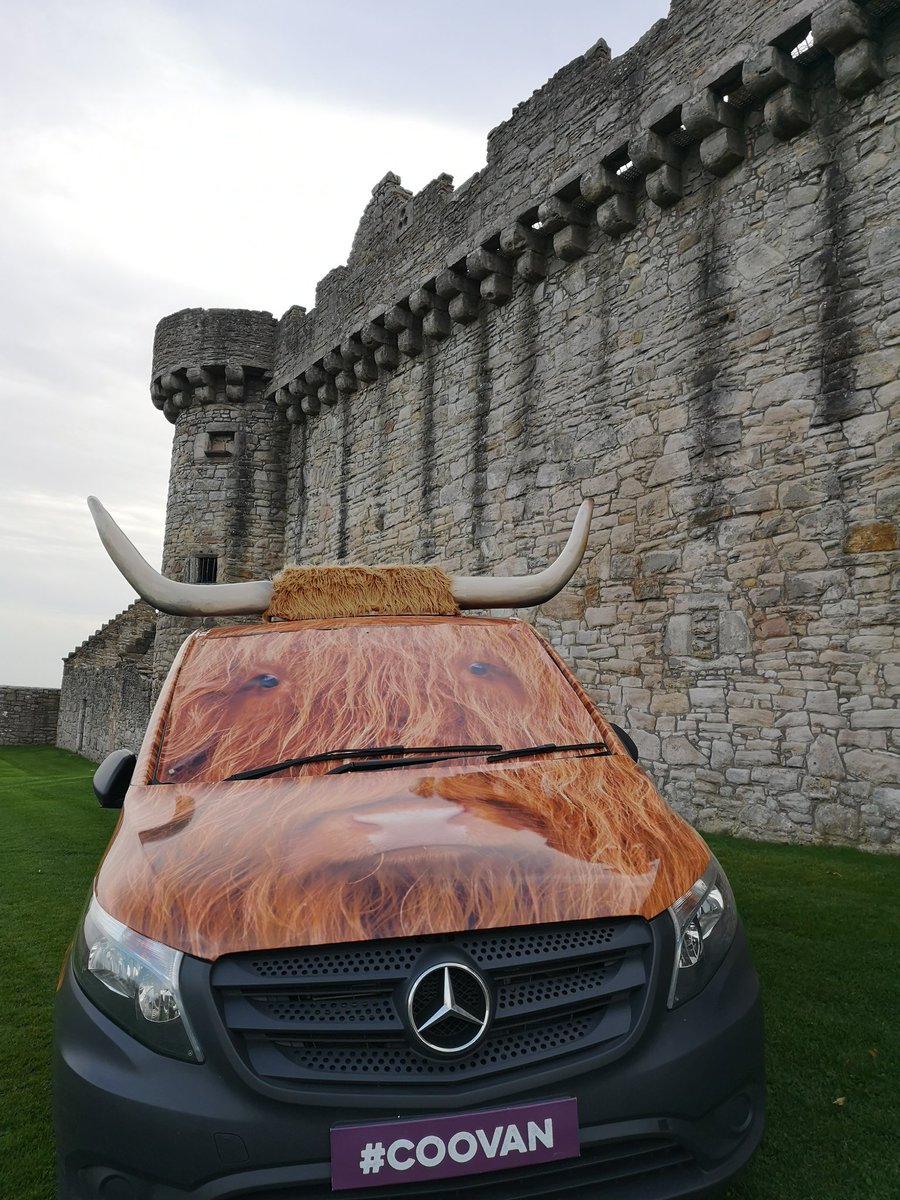 DiaryofaCooVan's tweet photo. Archie the #OutlawCoo is on the moo-ve again today with a trip to Edinburgh's Craigmillar Castle. 
Stunning views and a great setting as a filming location for the new Outlaw King. https://t.co/TNLQdOV1vR