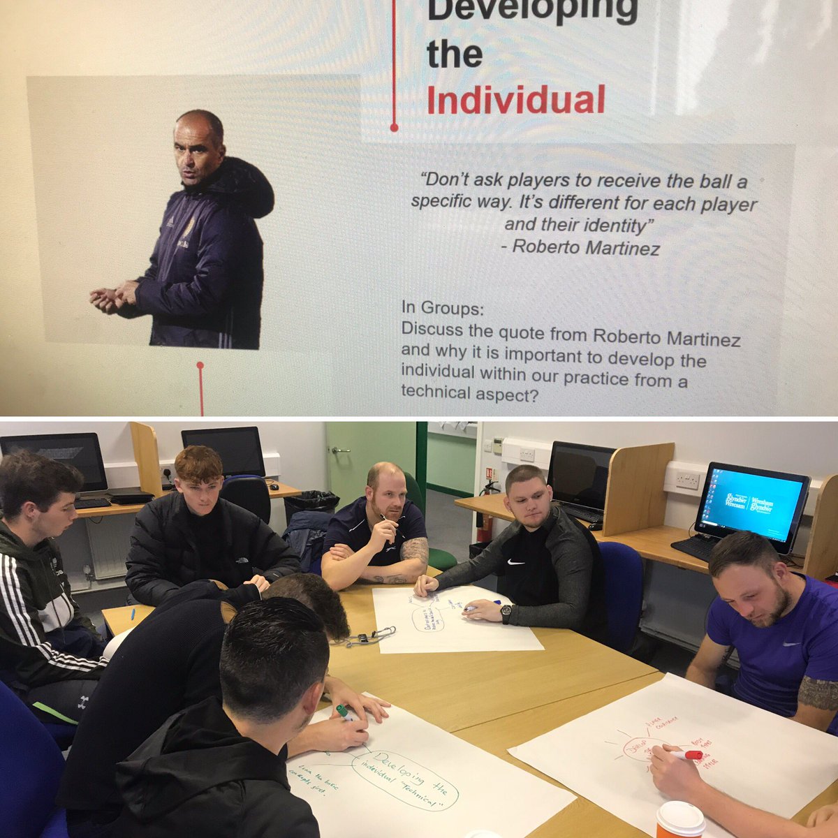 WUSportDept's tweet photo. The importance of developing the individual | Some great debate and discussions this morning from some of the BSc Football L4 students! #IndividualDevelopment #TechniqueAnalysis #WGU https://t.co/51hev8KKEw