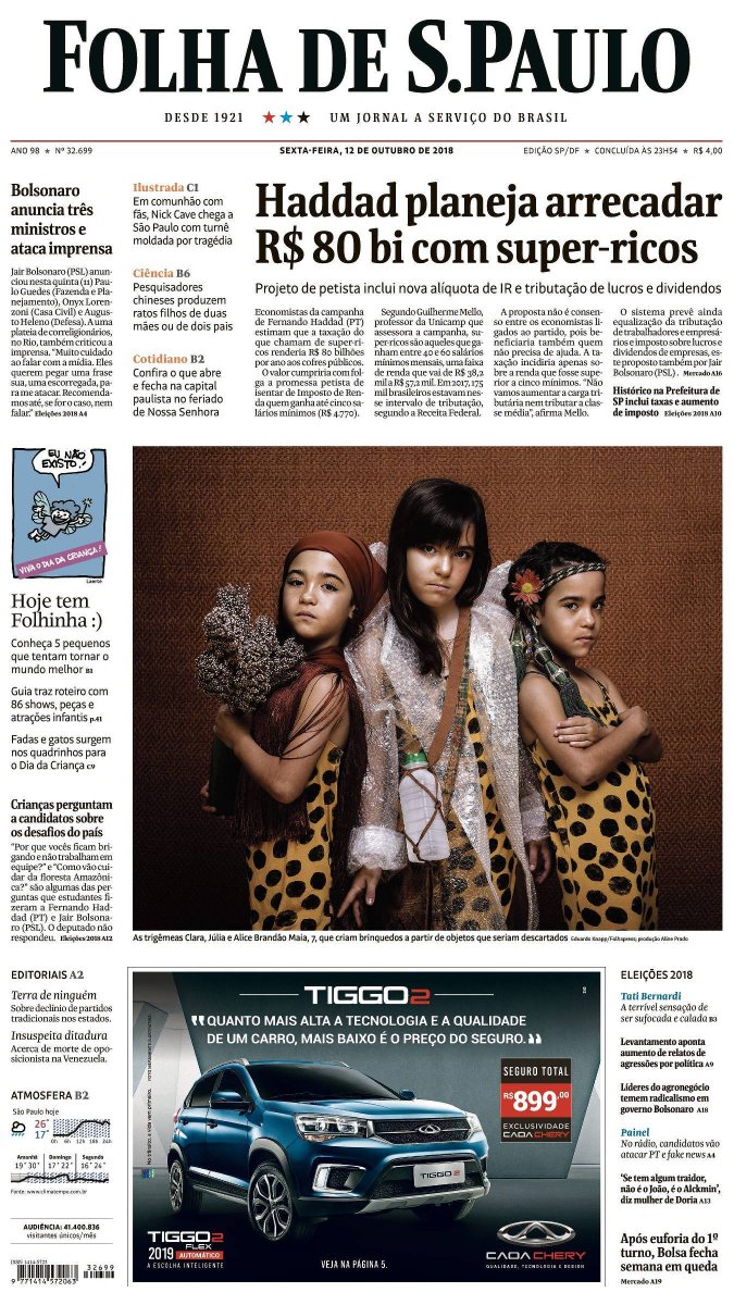 folha's tweet photo. Bom dia! Esta é a capa da edição impressa da Folha desta sexta-feira (12): https://t.co/5Hayi3I3ma