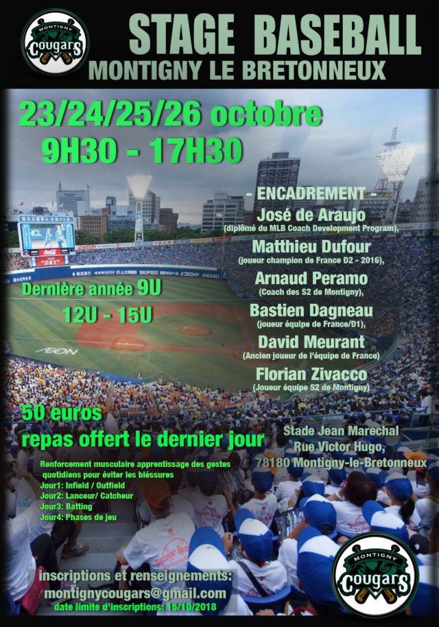 Stage de Baseball 23 au 26/10 montigny-baseball.com/stage-de-baseb…
