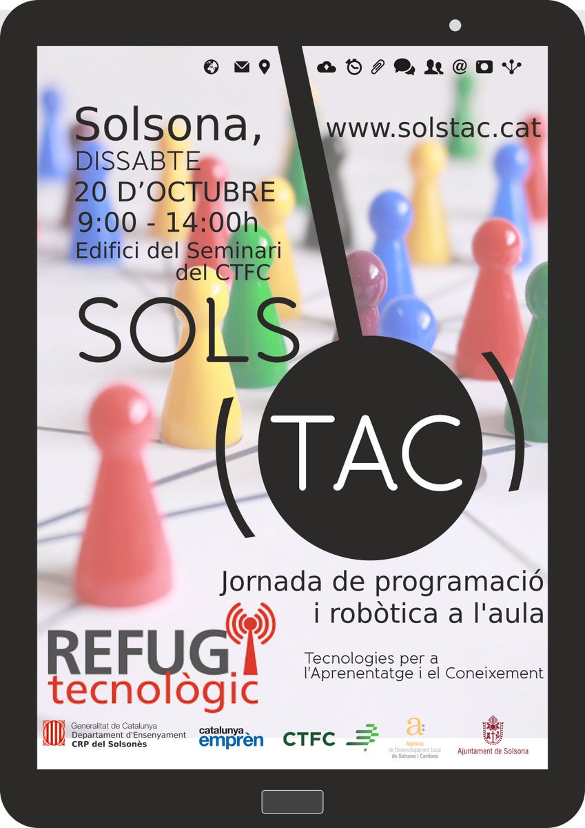 A punt a #Solsona per a la #Solstac18, la jornada de programació i robòtica a l'aula, ds. 20/10. Enguany amb ponència sobre la cultura maker, a càrrec de <a href="/CarlosTheSailor/">Carlos Iglesias</a>, de <a href="/VailetsHackLab/">Vailets HackLab</a>, tallers i experiències. Encara ets a temps d'inscriure-t'hi! sites.google.com/site/jornadaso…