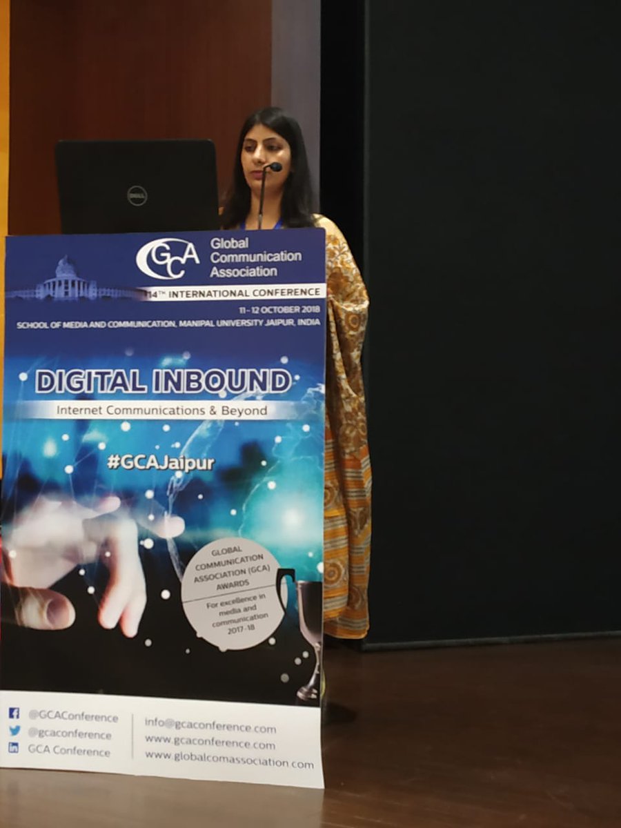 gcaconference's tweet photo. Paper presented on Digital Media and Ethical Concern by Ms. Shanu Gupta, Ph.D. Scholar at @Jaipur_Manipal #GCAjaipur https://t.co/GRzBOAW13t