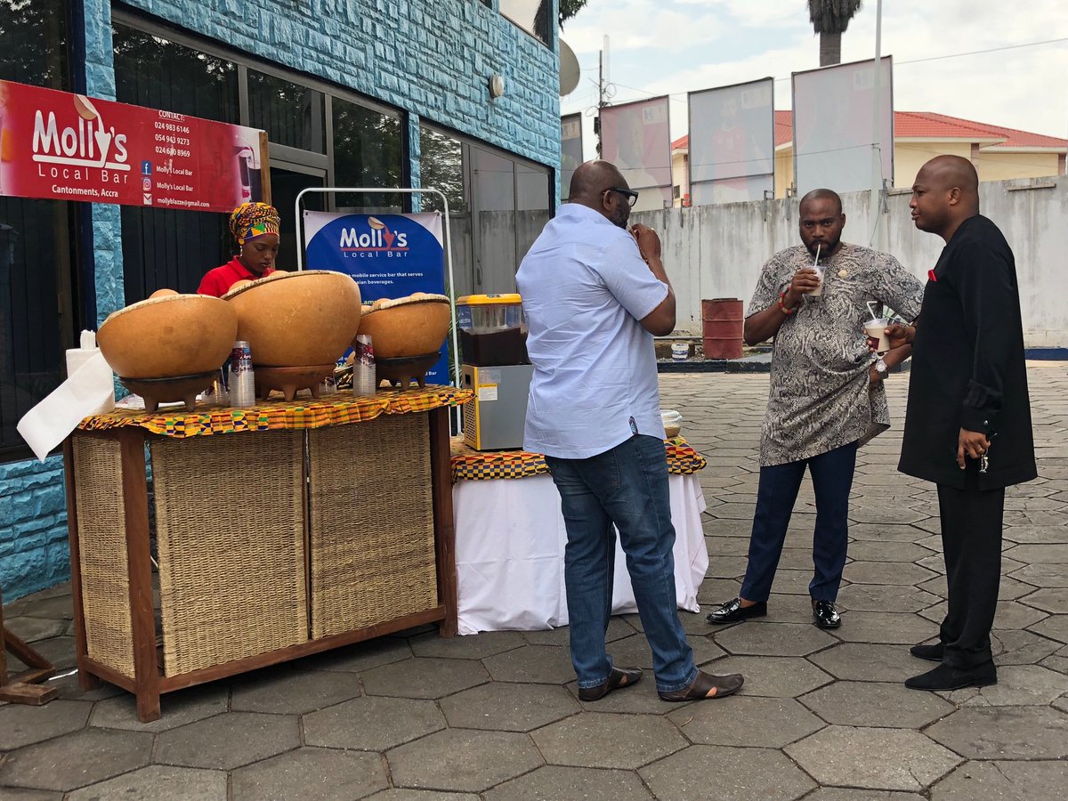 S_OkudzetoAblak's tweet photo. Time to promote Made in Ghana. 
A truly refreshing break when we stepped out of Metro TV’s Good Morning Ghana studio this morning.
Molly’s Local Bar comes highly recommended. https://t.co/4WZxNTn5BS